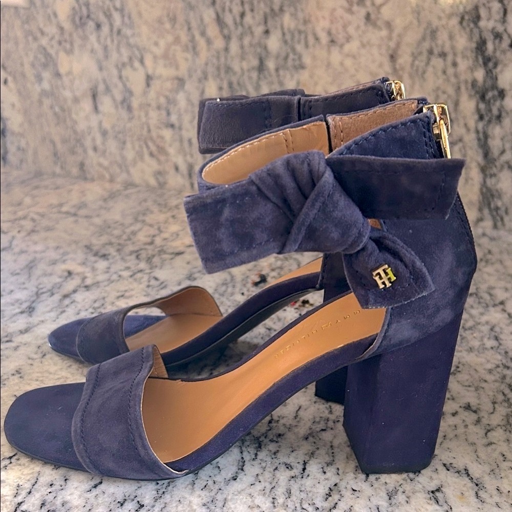 Tommy Hilfiger Dark Blue Suede Heels with Bow